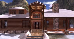 The Adirondack Log Home, Second Life, Mesh Snow, Cabins, Log Homes